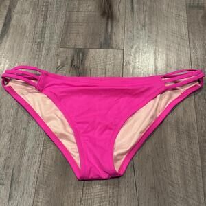 Victoria's Secret Swim Strappy Cheeky Bikini Bottom Hot Pink Large Gold Accent